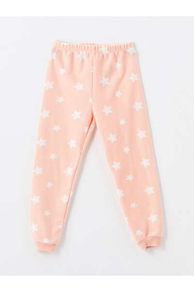 LC Waikiki Ecru Crew Neck Embroidered Fleece Girls Pajama Set