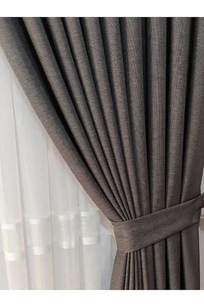 MebelPort Curtain Linen Phone Curtain 1/3 Intencial Stitching Single Wing for Cornish (30 Colors Selection)