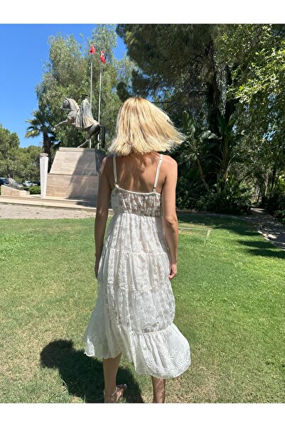 İthal ASKILI TÜL KENDİNDEN DESENLİ ELBİSE