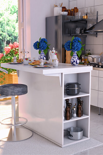 moka park avm Şahin Ada Mutfak Masası Kapaklı Çekmeceli Çok Amaçlı Beyaz