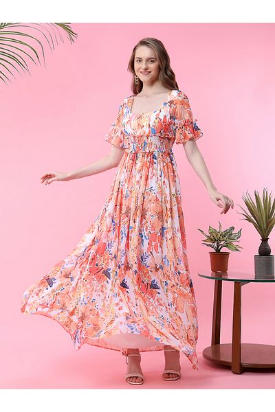 Mish By Styli Floral Maxi Dress with Smocked Waistband