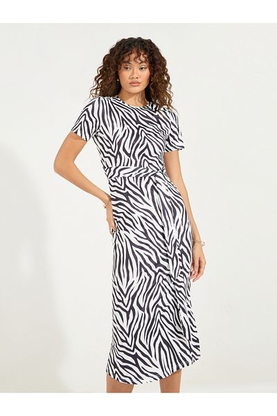 Styli Animal Print Bodycon Midi Dress with Side Slit