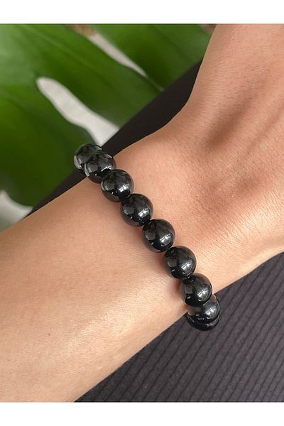 Crystalclem 8 mm Black Tourmaline Natural Stone Bracelet - Root Chakra