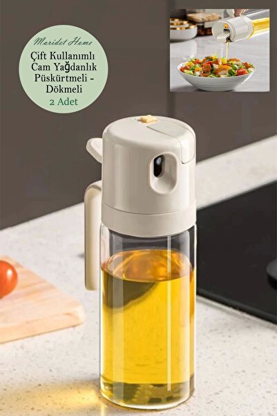 Maridet Çift Foksiyonlu Cam Yağdanlık Püskürtmeli Sprey Zeytinyağı Sıvıyağ Şi...
