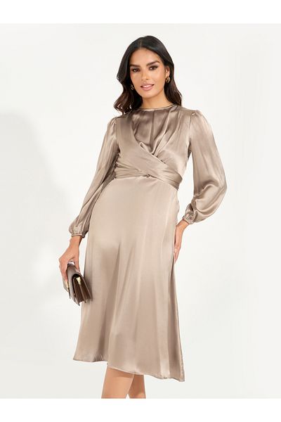 Styli Satin Twisted Tie Up Detail A-Line Midi Dress