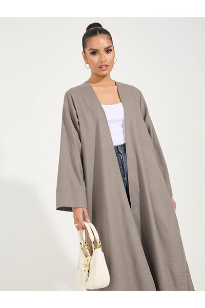 Styli Linen Look Abaya with Wide Sleeves