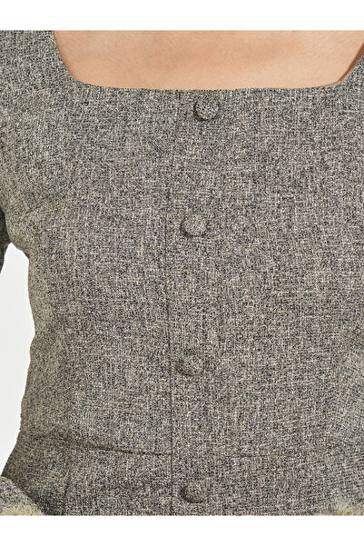 Styli Tweed Sheath Knee Length Dress with Faux Fur Detail