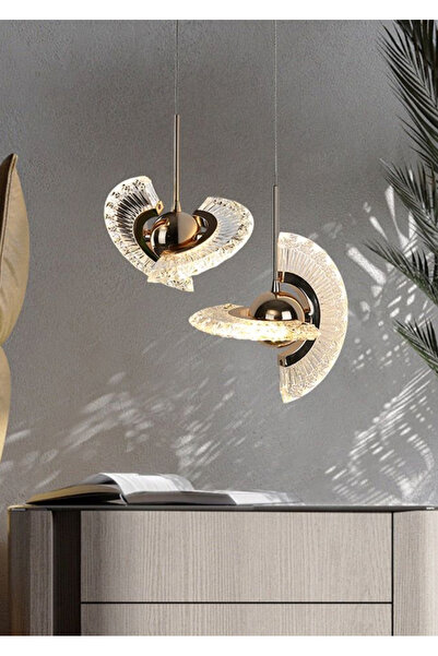 burenze Modern Tasarım Crystal İkili Sarkıt Led Avize 2 Adet Sarkıt Gold Sarı
