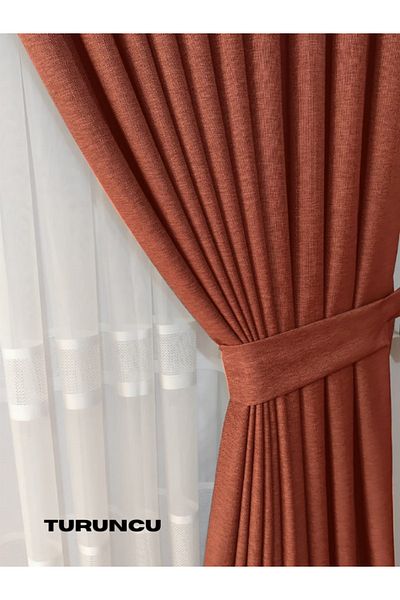 MebelPort Curtain ЛЕНЕНА ЗАВЕСА С ФОН 1/3, КОРНИЗ С ПЛЪТЕН ШЕВ, ЕДНО КРИЛО (ИЗБОР ОТ 30 ЦВЯТА)