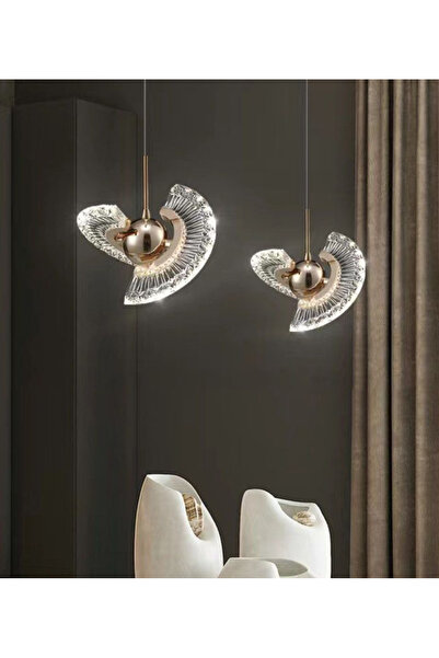 burenze Modern Tasarım Crystal İkili Sarkıt Led Avize 2 Adet Sarkıt Gold Sarı