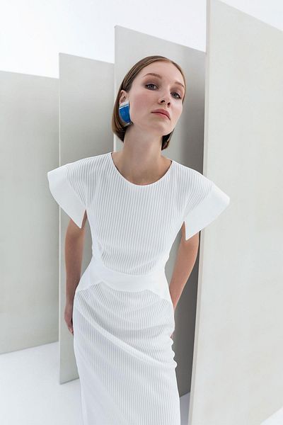 KAMEYA Stripes Pattern Slit Dress 25W40626