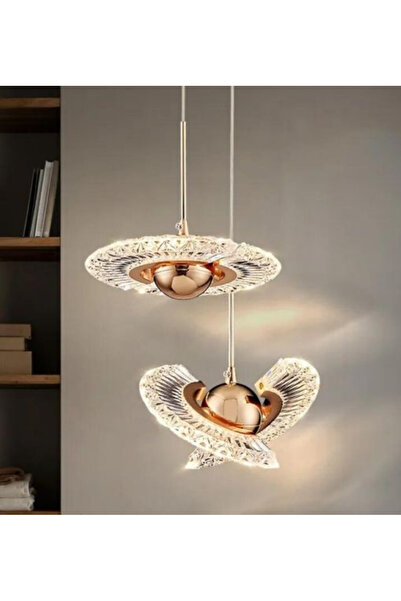 burenze Modern Tasarım Crystal İkili Sarkıt Led Avize 2 Adet Sarkıt Gold Sarı