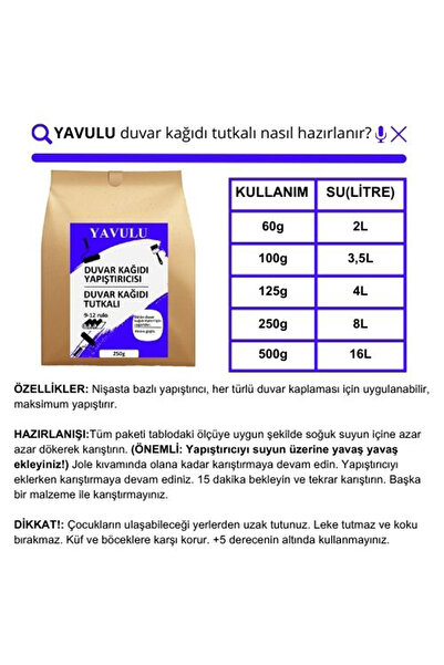 yavulu 125gr 5'li Duvar Kağıdı Uygulama Seti / Duvar Kağıdı Yapıştırıcısı Tutkalı 125g (Topaklanma Yapmaz)