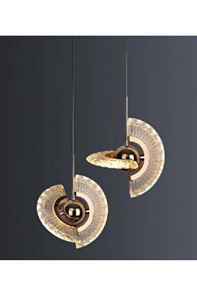 burenze Modern Tasarım Crystal İkili Sarkıt Led Avize 2 Adet Sarkıt Gold Sarı