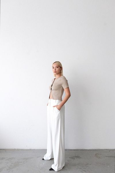 Newmission White Collet Detail Draped Trousers