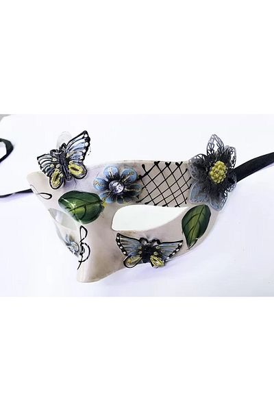 Skygo New Year's Black Butterfly Embroidered Party Mask - Leaf Pattern