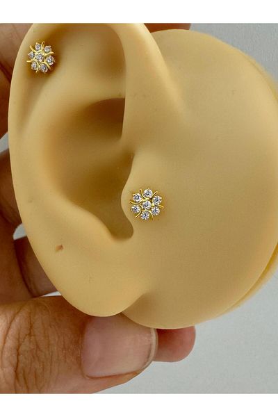 Arescollection 1 Piece G23 Titanium (Titanium) Flower Model Tragus Helix Conch Lobe Compatible Piercing
