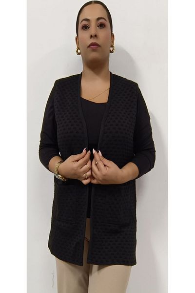 AKŞEN GİYİM Short knitwear Vest - Plus Size, Steel knit, EmBossed Pattern, Two Pockets, Mother Design