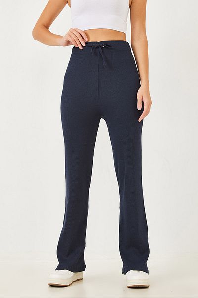 Bianco Lucci Gerippte Damenhose mit weitem Bein und Bindegürtel 60251888