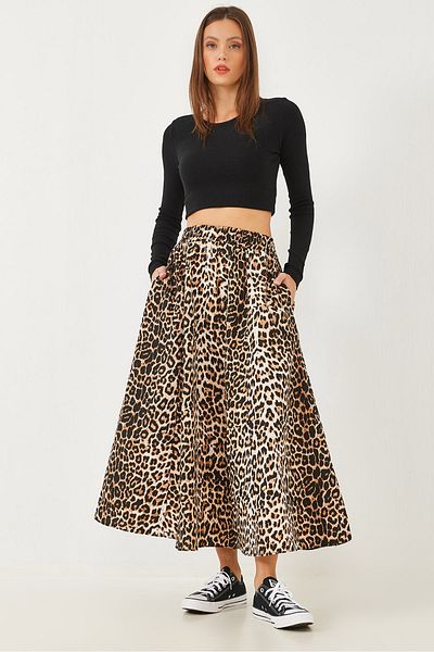 Bianco Lucci Damen-Fallschirm-Ballonrock mit Leopardenmuster, Taschendetail und elastischem Bund 60251892