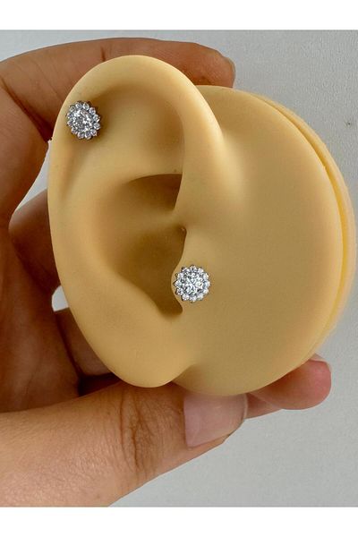 Arescollection 1 Piece G23 Titanium (Titanium) Flower Model Tragus Helix Conch Lobe Compatible Piercing