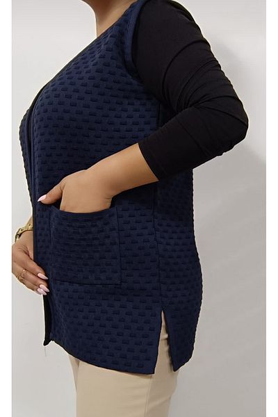 AKŞEN GİYİM mother Design - Two Pockets Patterned Embossed Knitwear Vest