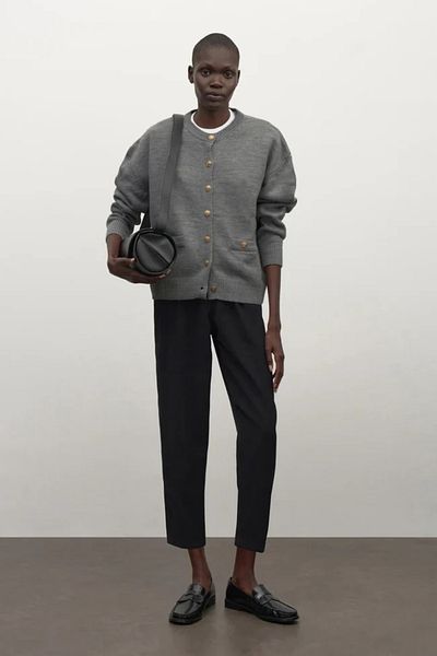 Natavanbutık Gold Buttoned Basic Gray Cardigan