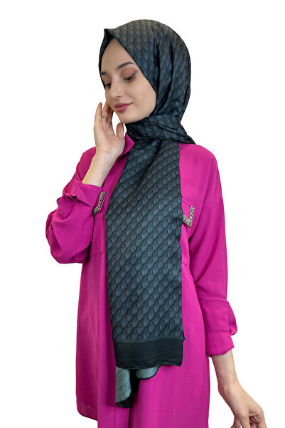 Siyane Scarf Pamuk Soft Şal - Geometrik Desenli Pamuklu Şal 01156 Antrasit