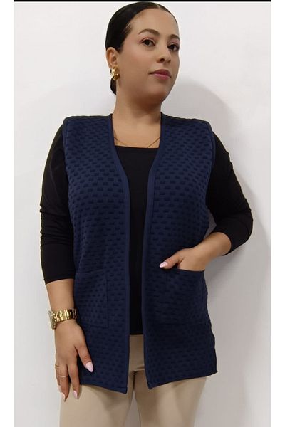 AKŞEN GİYİM mother Design - Two Pockets Patterned Embossed Knitwear Vest