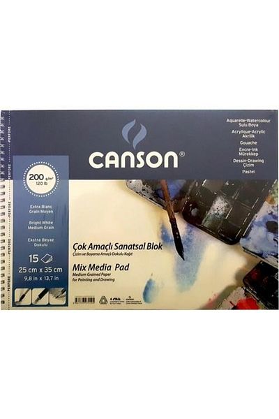 Canson 1557 ميكس ميديا 25x35 سم 15yp 200gr Spiralli çok Amaçlı çizim Resim Defteri / Fcns200152535