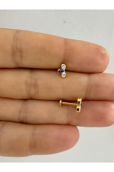 Arescollection G23 Titanium Purple Zircon Stone Tragus Helix Conch Lobe Compatible Piercing