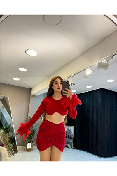 Big fashion istanbul Kolları Tüylü Vatkalı İkili Takım