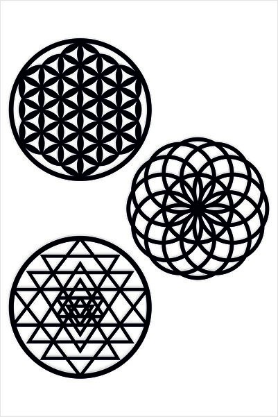 UNT Ahşap Yaşam Çiçeği Sri Yantra Torus Nefesi Üçlü Dekoratif Tablo Duvar Süsü Ev Hediyesi