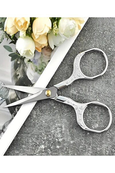 Janva Söz / Nişan Makası Gümüş Renk Kurdale Makası Açılış Özel Gün Makası Silver Renk Dikiş Nakış Makası