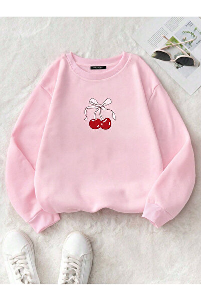 Mad&Calf Γυναικείο φούτερ με στάμπα κόκκινο κεράσι Oversize Fleece