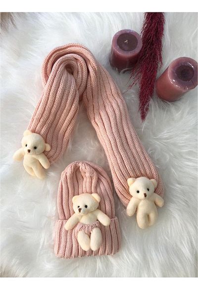 diamondstar Girl's Teddy Bear Scarf Beanie Set 4/14 Years