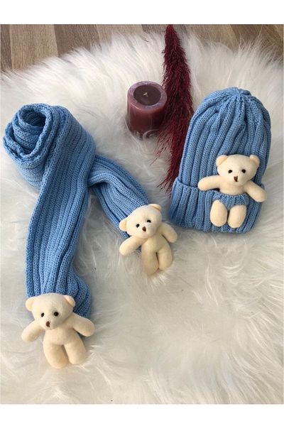 EXTRAÇARŞI Girl's Teddy Bear Scarf Beanie Set 4/14 Years