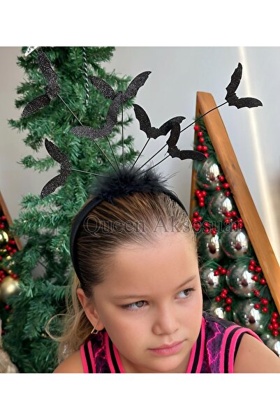 QUEEN AKSESUAR lüks tasarım siyah simli tüylü uçan telli hareketli yarasa süs...