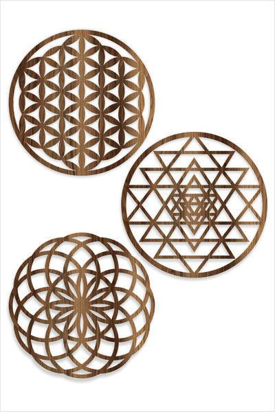 UNT Дървена декорация за стена „Цвете Шри Янтра Торус Брет“ с тройна декорация за дома