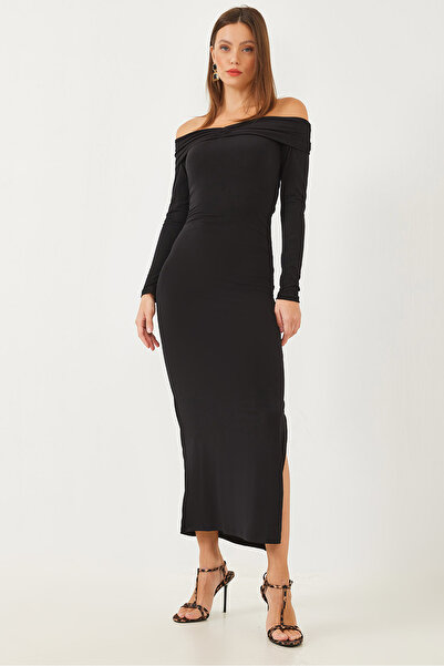 Bianco Lucci Női, drapériás, részletes Madonna galléros hasított ruha 391 60251885