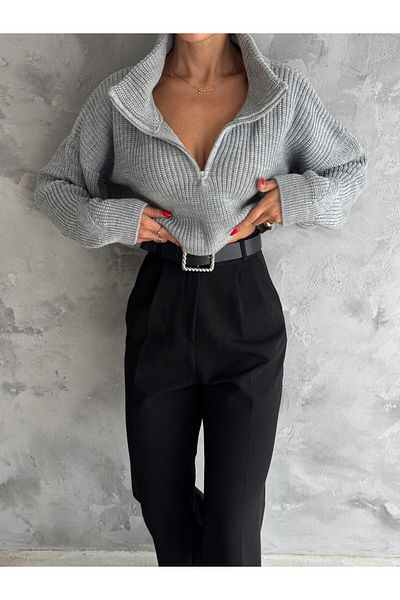 VOOLSTYLE Women's Oversize Half Zipper Half Turtleneck Knitwear Sweater