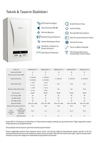 Eca Arceus 24 Kw (Kalorifer ve Sıcak Su) Trifaze Elektrikli Kombi