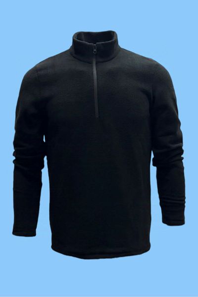 NJM SPORT WEAR Ανδρικό φλις μαύρο καθημερινό άνετο φούτερ με μισό φερμουάρ όρθιο γιακά που δεν κολλάει
