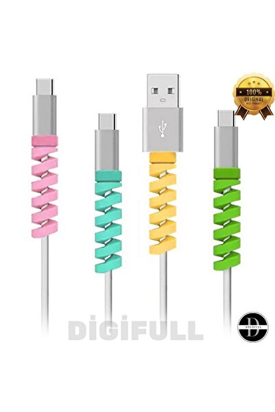 DİGİFULL Silikon Set Spiral Kablo Koruyucu  Şarj Kablosu Kulaklık Kablosu Kor...