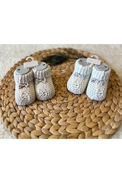 anne dokunuşu gibi KUZUM BEBE 2’li Kurdeleli Ekru Vizon Kız Erkek Bebek Triko...