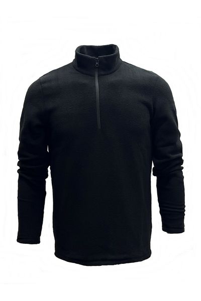 NJM SPORT WEAR Ανδρικό φλις μαύρο καθημερινό άνετο φούτερ με μισό φερμουάρ όρθιο γιακά που δεν κολλάει