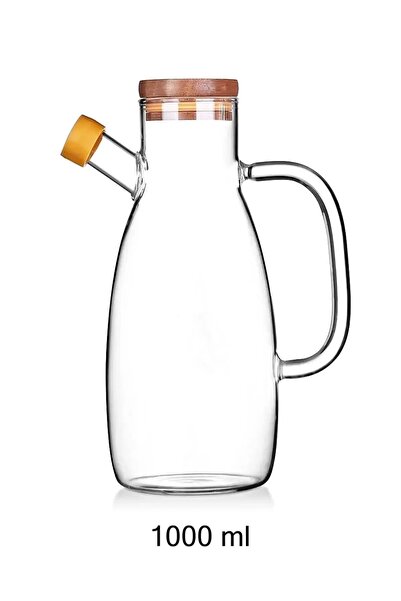 Rosemor 2'li Bambu Kapaklı Yağdanlık Borosilikat Cam Yağlık Sirkelik Şişesi Master Vakumlu Sosluk 1000 ml