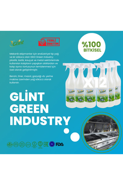 GLİNT Green Industry 12 X 1 Lt Çok Amaçlı %100 Bitkisel Mutfak Ocak Ağır Yağ Kir Temizleyici Sprey