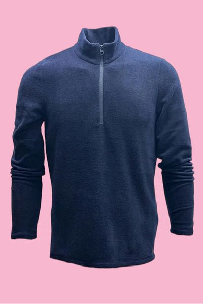 NJM SPORT WEAR Φλις φούτερ Navy Blue Half Zipper Fit Bato Collar Anti-pilling Χωρίς κρύο
