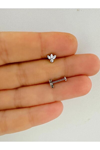 Arescollection 1 ADET G23 TİTANİUM ( TİTANYUM ) ZİRKON TAŞLI TRAGUS HELİX CON...